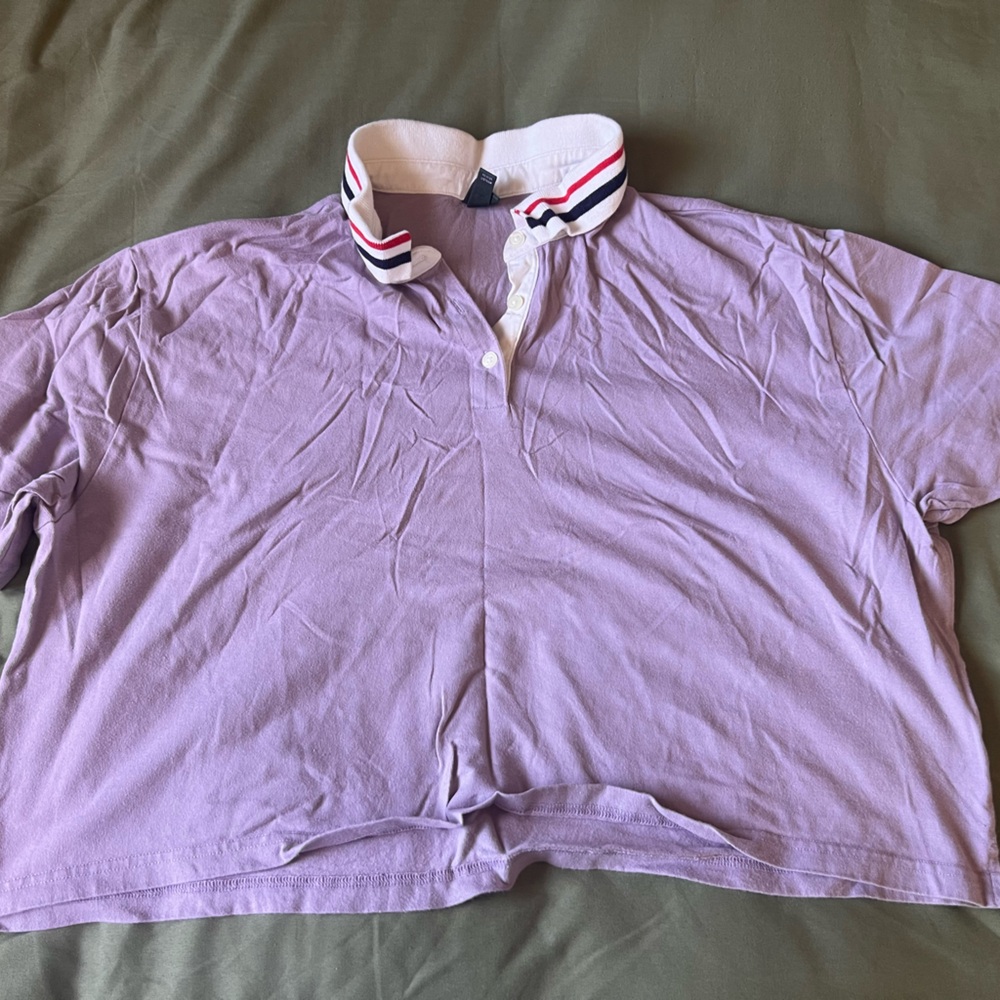 Wild Fable Lavender Polo Crop Top with Striped Collar